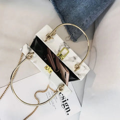 Marble Box Evening Clutch Handbag Chain Messenger Bag