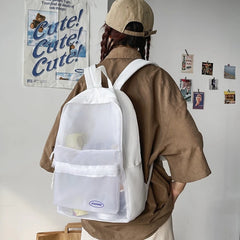 Transparent Mesh Nylon School Bag Backpack Large Capacity