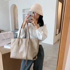 Women's Large Capacity Tote Bag Striped Shoulder Shopping Bag