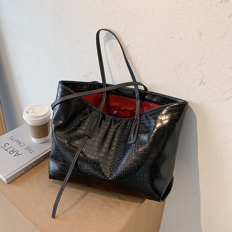 Women's Large Capacity Tote Bag Striped Shoulder Shopping Bag
