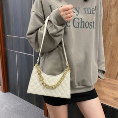 Rhombus Check Leather Shoulder Handbag Chain Zipper Wallet Purses