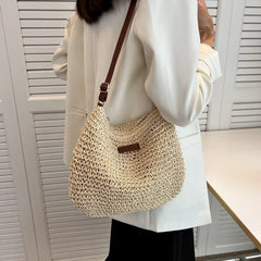 Summer Straw Crossbody Bag for Women, Beach Holiday Woven Shoulder Handbag