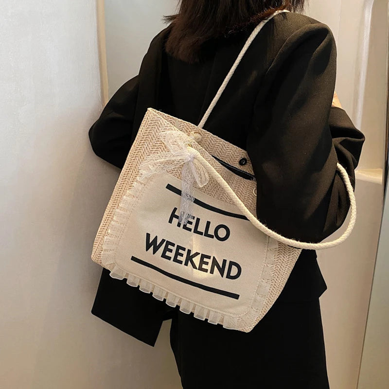 Summer Straw Crossbody Bag Women Beach Holiday Woven Shoulder Handbag