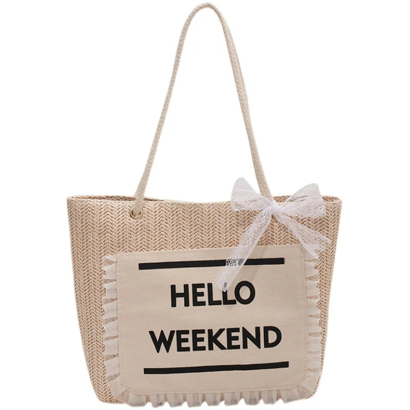 Summer Straw Crossbody Bag Women Beach Holiday Woven Shoulder Handbag