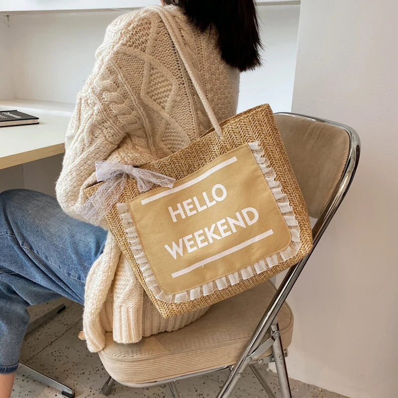 Summer Straw Crossbody Bag Women Beach Holiday Woven Shoulder Handbag