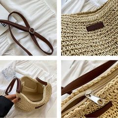 Summer Straw Crossbody Bag for Women, Beach Holiday Woven Shoulder Handbag