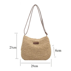 Summer Straw Crossbody Bag for Women, Beach Holiday Woven Shoulder Handbag