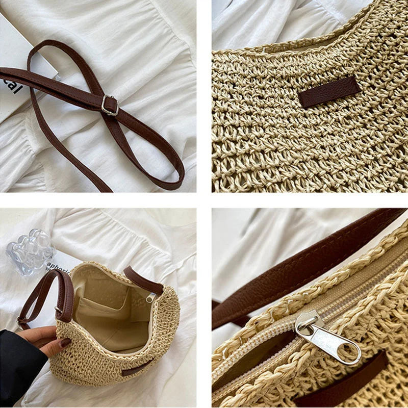 Women's Summer Straw Crossbody Bag Beach Holiday Woven Shoulder Handbag