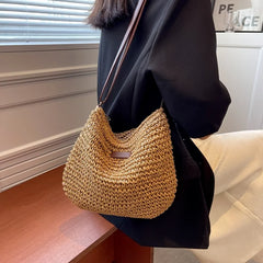 Summer Straw Crossbody Bag for Women, Beach Holiday Woven Shoulder Handbag