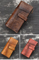 Vintage Wax Oil Skin Long Wallet Men Women Leather Notecase