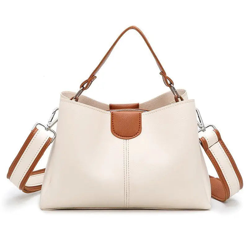 Green Leather Shoulder Bag Short Handles Women's Handbag Large Capacity