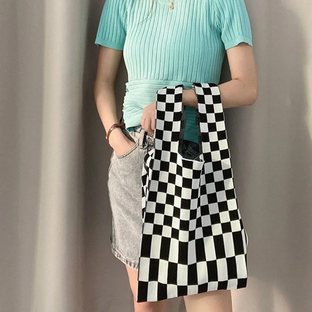 Grid PatternKnitting Shoulder Bag Women Handbag Causal Women's Handbag