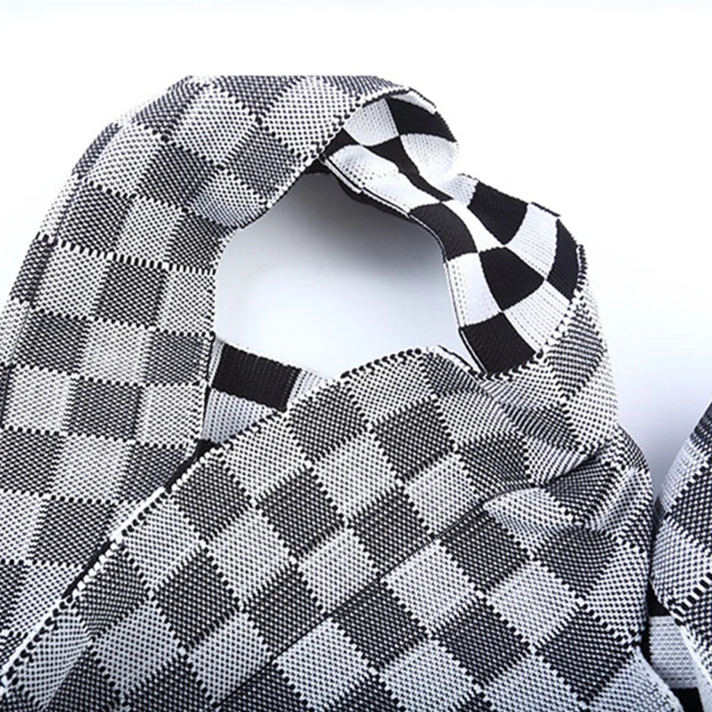 Grid PatternKnitting Shoulder Bag Women Handbag Causal Women's Handbag