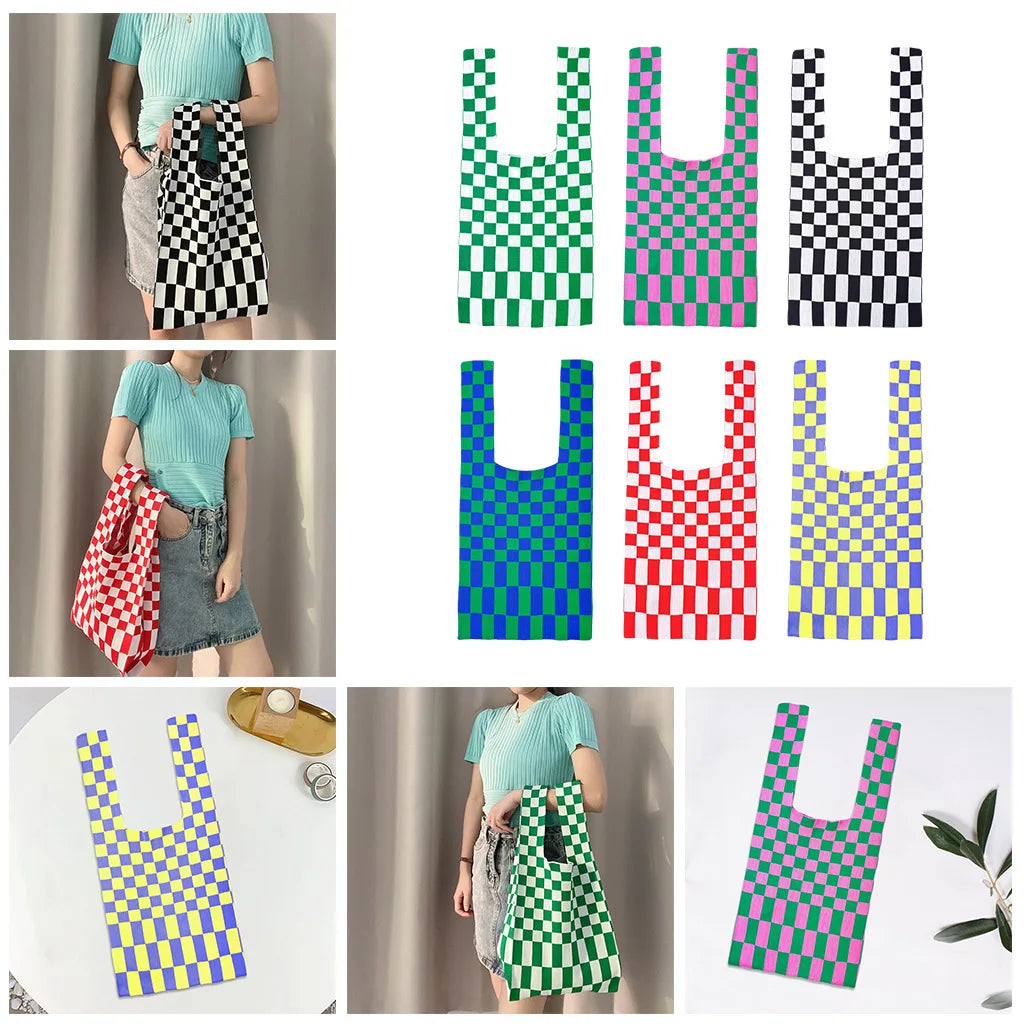 Grid PatternKnitting Shoulder Bag Women Handbag Causal Women's Handbag