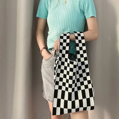 Grid PatternKnitting Shoulder Bag Women Handbag Causal Women's Handbag