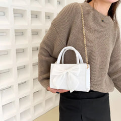 Women's Bow Top-handle Crocodile Pattern Purse Chain Messenger Bag