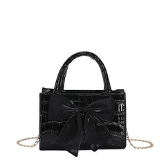 Women's Bow Top-handle Crocodile Pattern Purse Chain Messenger Bag