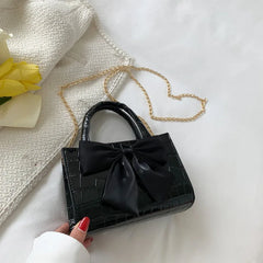 Women's Bow Top-handle Crocodile Pattern Purse Chain Messenger Bag