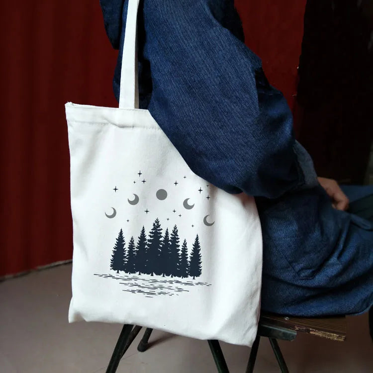 Dark Forest Print Canvas Tote Bag for Women Eco Reusable Shopper Bags