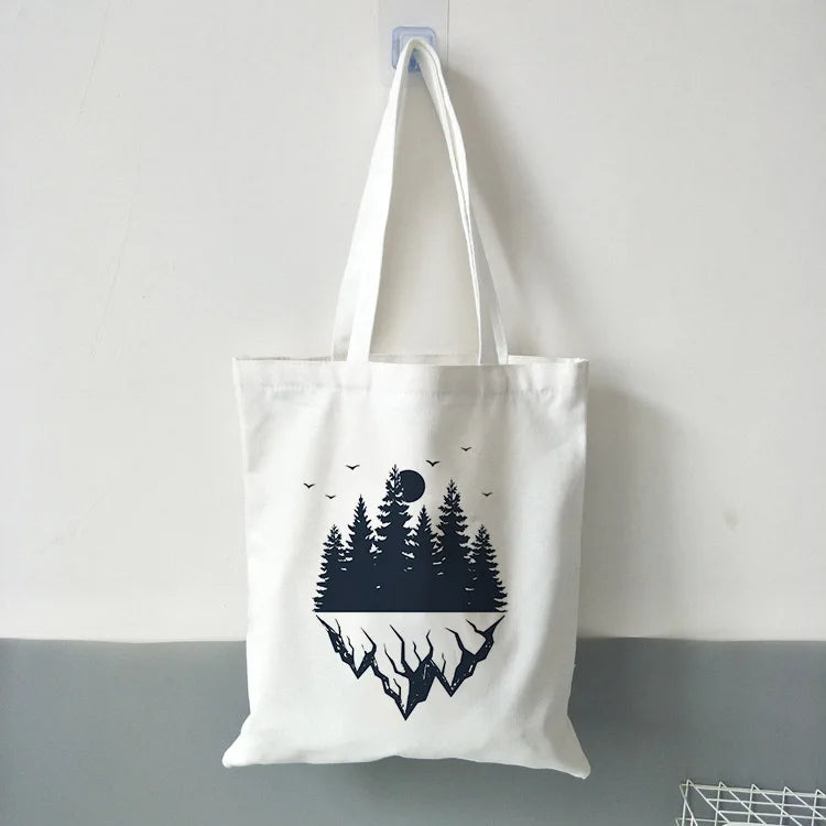 Dark Forest Print Canvas Tote Bag for Women Eco Reusable Shopper Bags