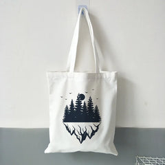 Dark Forest Print Canvas Tote Bag for Women Eco Reusable Shopper Bags