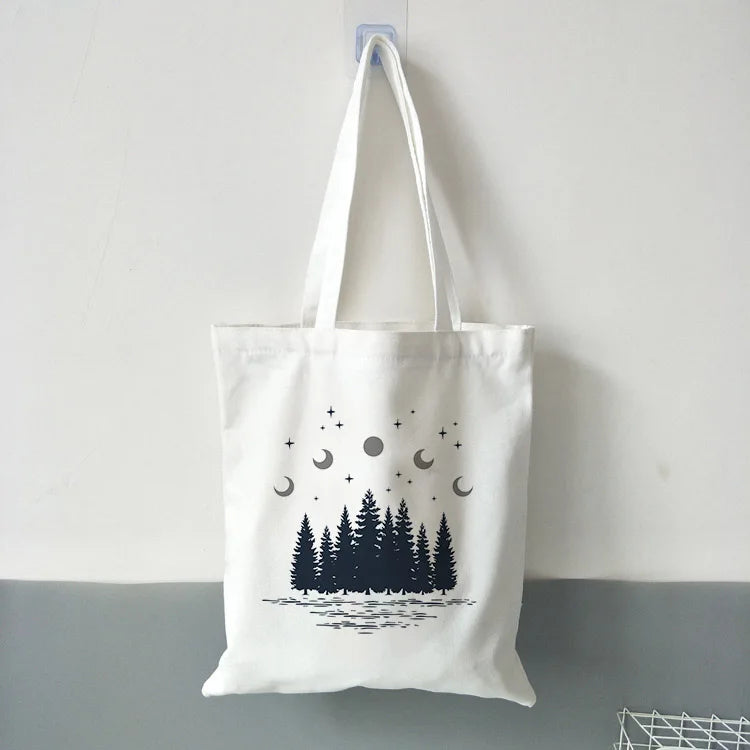 Dark Forest Print Canvas Tote Bag for Women Eco Reusable Shopper Bags