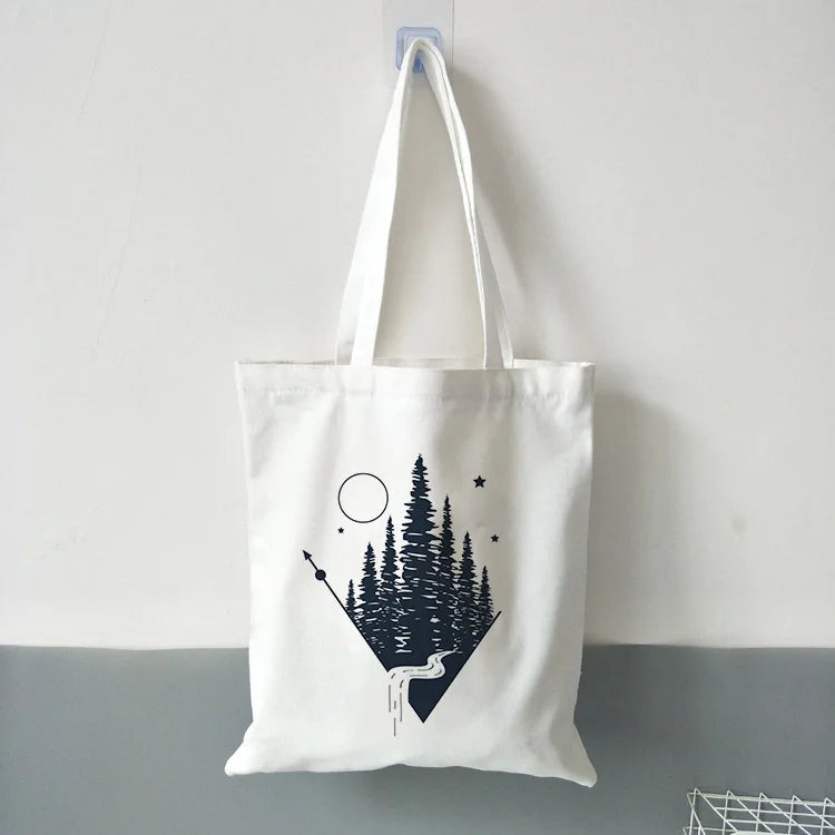 Dark Forest Print Canvas Tote Bag for Women Eco Reusable Shopper Bags