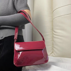 Vintage Patent Leather Messenger Bag Red Women Shoulder Bag
