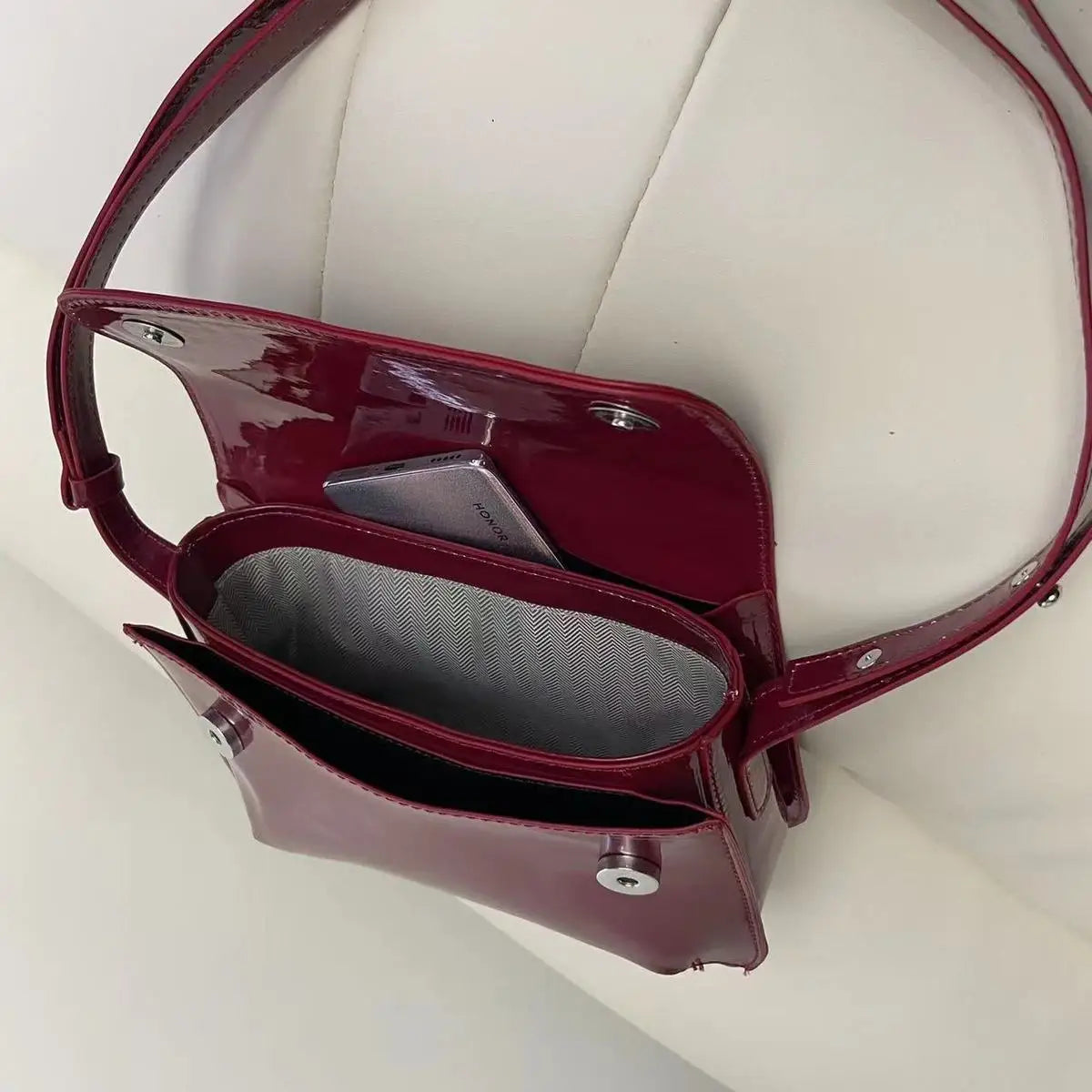 Vintage Patent Leather Messenger Bag Red Women Shoulder Bag