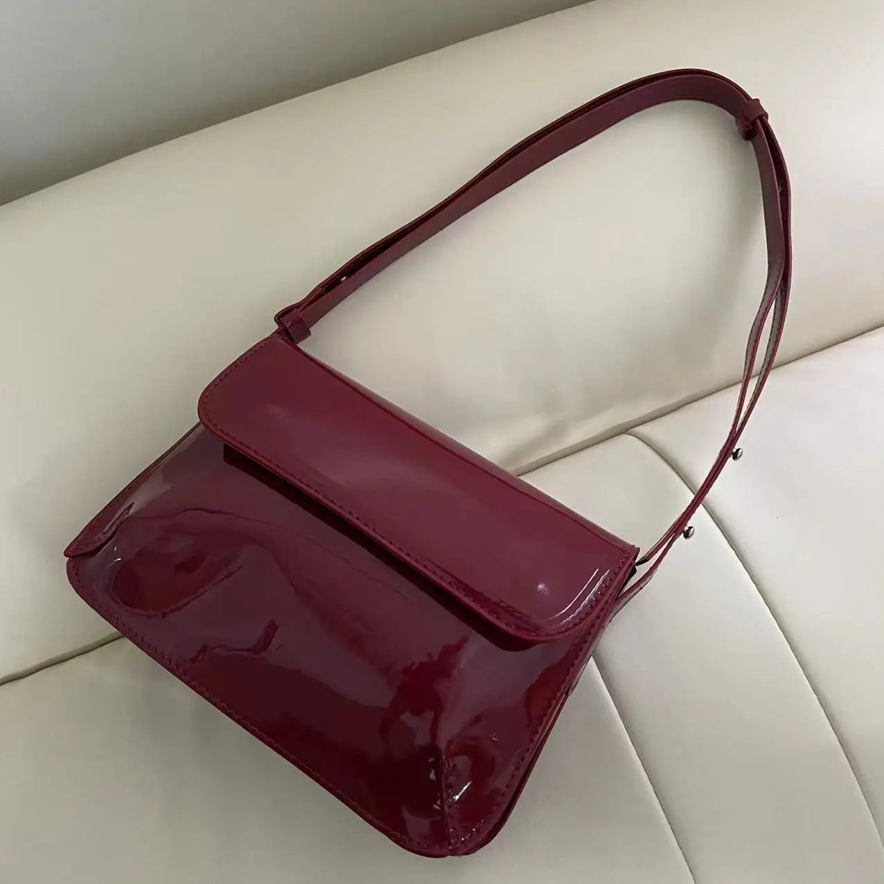 Vintage Patent Leather Messenger Bag Red Women Shoulder Bag
