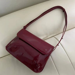 Vintage Patent Leather Messenger Bag Red Women Shoulder Bag