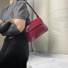 Vintage Patent Leather Messenger Bag Red Women Shoulder Bag