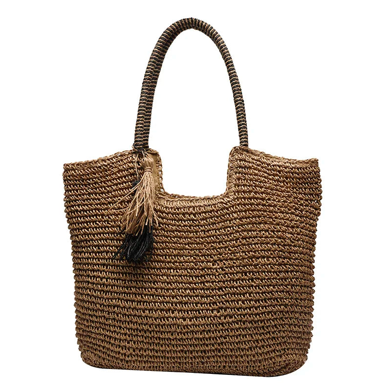 Straw Tassel Side Bag for Women High Capacity Shoulder Bag Lady Handbag Beach