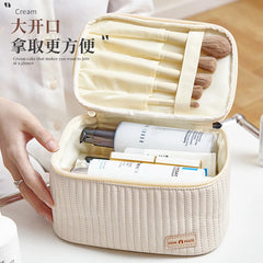 Women's Leather Travel Toiletry Case Bag Ice Cream Organizer Box