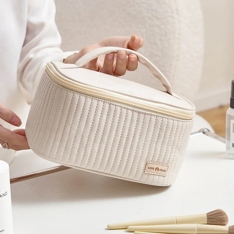 Women's Leather Travel Toiletry Case Bag Ice Cream Organizer Box