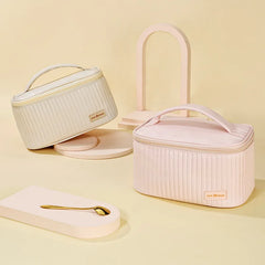 Women's Leather Travel Toiletry Case Bag Ice Cream Organizer Box
