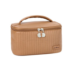 Women's Leather Travel Toiletry Case Bag Ice Cream Organizer Box