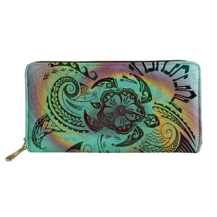 Ladies Leather Wallets Polynesian Pattern Long Purses