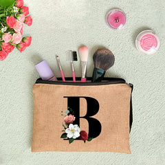 Linen Clutch Bag Letter Print Travel Cosmetic Case Makeup Bags