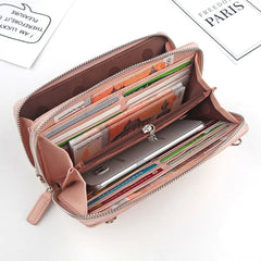 Ladies Long Purse Multifunctional Phone Bag Double Zipper Shoulder Bag