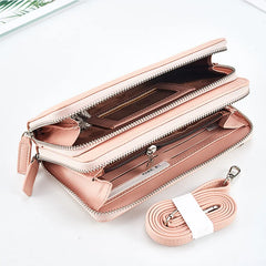 Ladies Long Purse Multifunctional Phone Bag Double Zipper Shoulder Bag