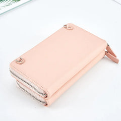 Ladies Long Purse Multifunctional Phone Bag Double Zipper Shoulder Bag