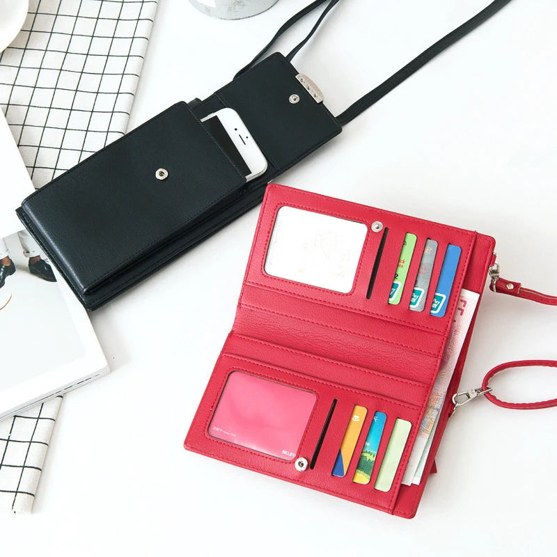 Women's Long Wallet and Shoulder Bag with Card Holder and Phone Pocket