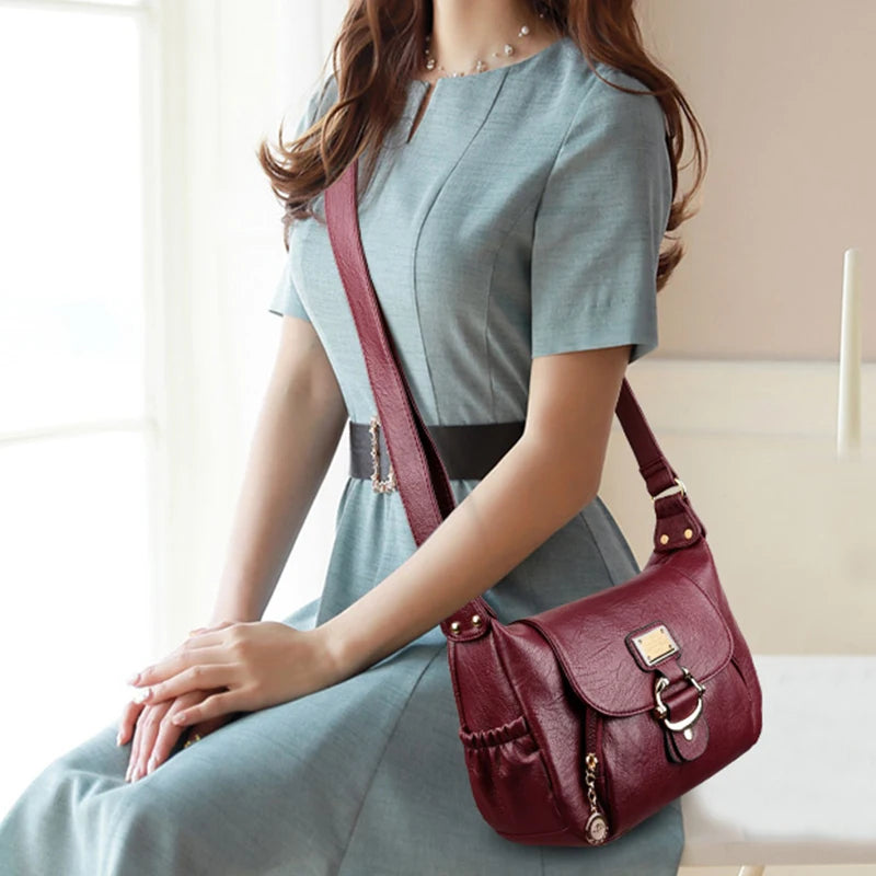 Ladies Leather Crossbody Shoulder Bag Soft Flap Bag