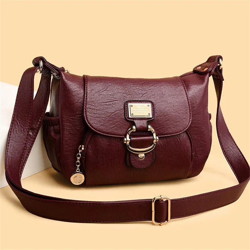 Ladies Leather Crossbody Shoulder Bag Soft Flap Bag