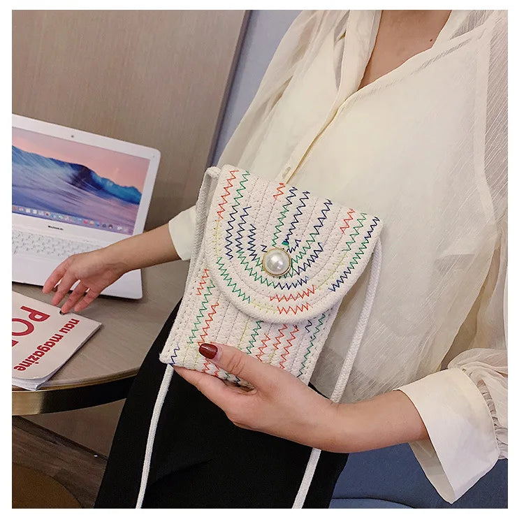 Ladies Cotton Linen Crossbody Bag with Buckle Closure