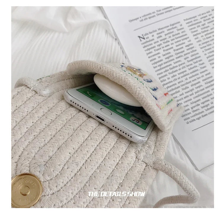Ladies Cotton Linen Crossbody Bag with Buckle Closure