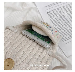 Ladies Cotton Linen Crossbody Bag with Buckle Closure