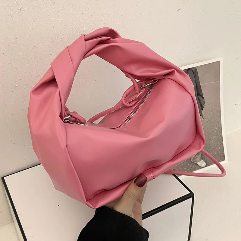 Women's Fashion Crossbody Handbags Solid PU Leather Pleated Bags