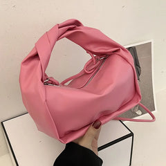 Women's Fashion Crossbody Handbags Solid PU Leather Pleated Bags